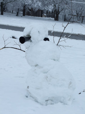 Image: Cheerleader Snowman — This cheerleader can be see around Mt. Goliad Church.  See the megaphone?