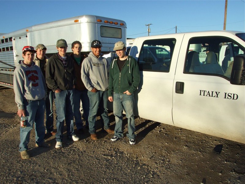 Image: Going to the show! — Members of the Italy FFA prepare to mount up for the drive to Fort Worth.