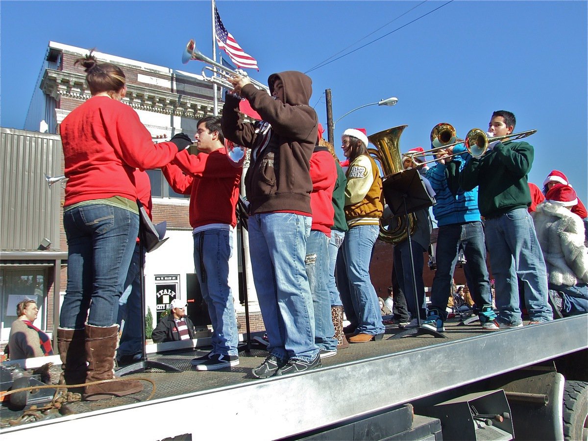 Image: Gladiator Band — Usually charged with rousing school spirit, the Gladiator Regiment Band kept Christmas spirits up on Saturday.