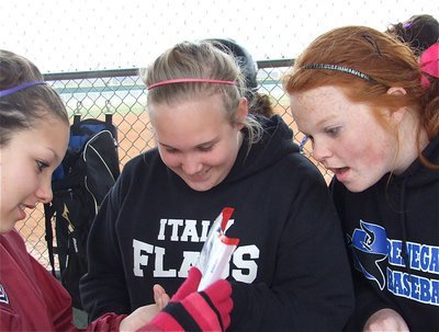 Image: Sunflower seeds! — Morgan Cockerham, Drenda Burk and Katie Byers divvied up the sunflower seeds.
