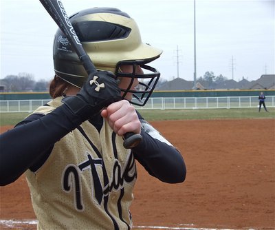 Image: Bumpus is back — Bailey Bumpus(4) gets set to take another at bat against the Lady Lions.