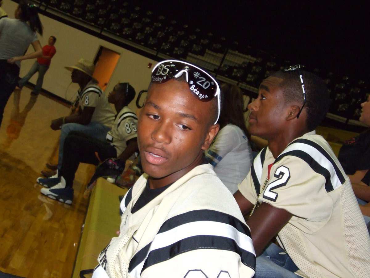 Image: Deandre and Heath — Deandre Sephus and Heath Clemons wear spirit shades to the pep rally.