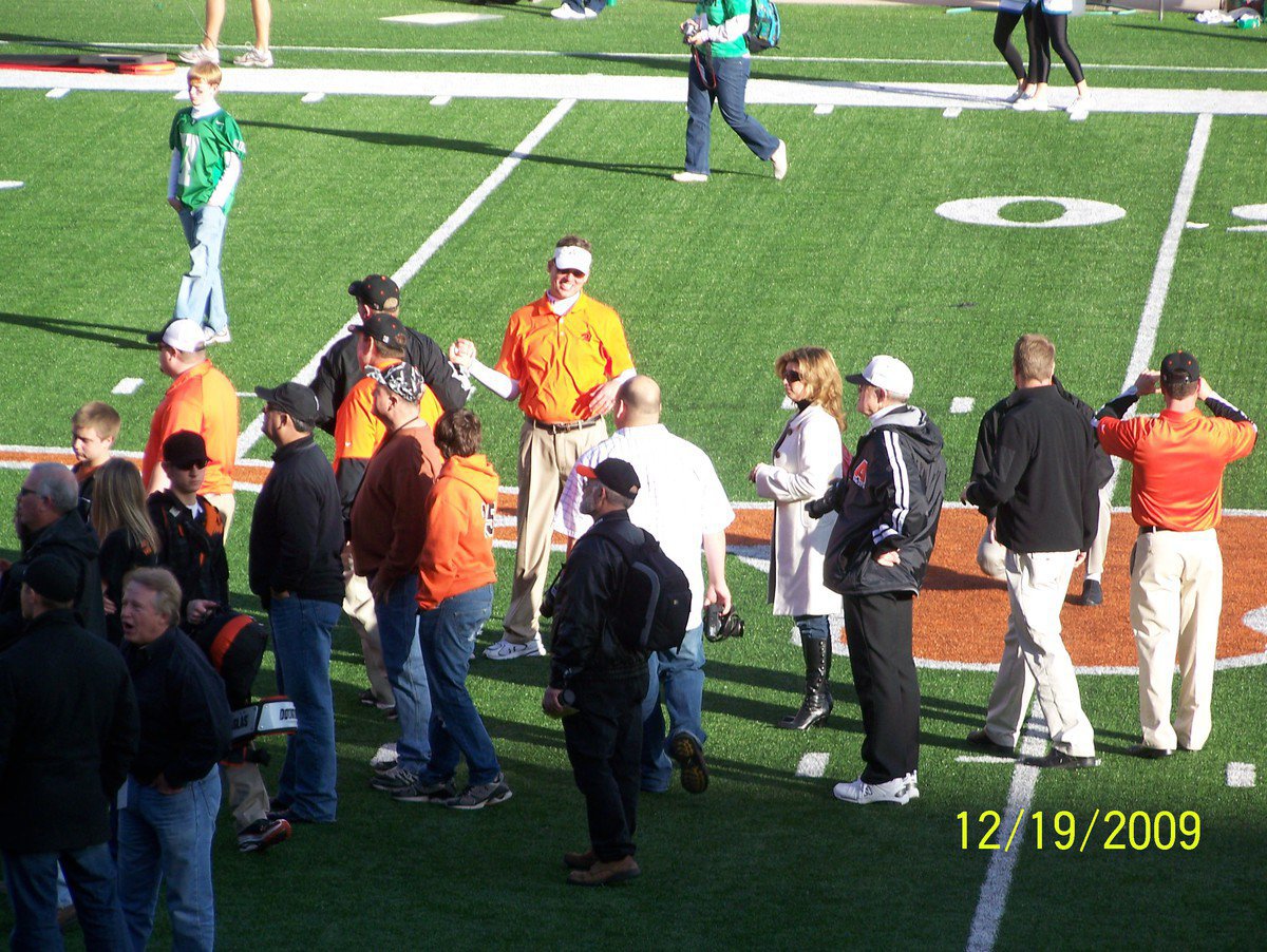 Image: Congrats to Daniel — Defensive Coordinator Daniel Seay gets congratulated after the Aledo win. Late in the game, Aledo’s defense made a crucial 4th down stop inside their own 10-yard line to keep the Brenham Cubs from tieing the contest.