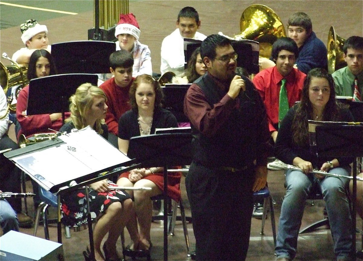 Image: Perez on the mic — Mr. Perez announces the next Holiday song.