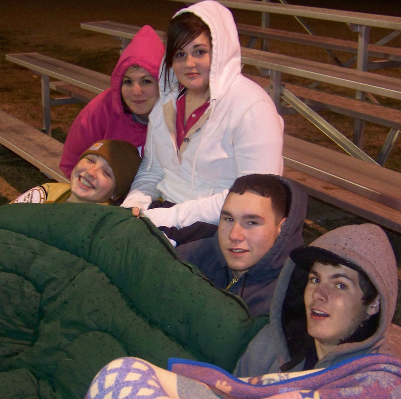 Image: Hard Core Fans! — Yes it was cold and yes it was spitting rain. In addition to being awesome fans these guys are also blanket theives!!!