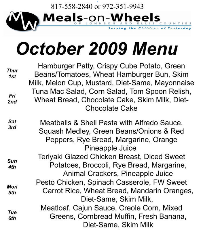 Image: Meals on Wheels – October Menu