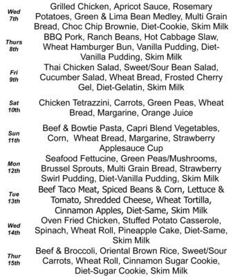 Image: Meals on Wheels – October Menu, page 2