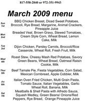 Image: March Meals-on-Wheels meal menu calendar