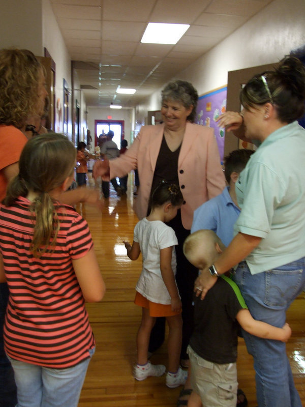 Image: Mrs Day welcomes parents — Margret Day (principal for Avalon ISD) welcomes everyone back to school.