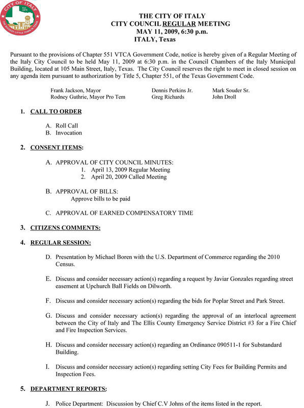 Image: May Italy City Council Meeting Agenda