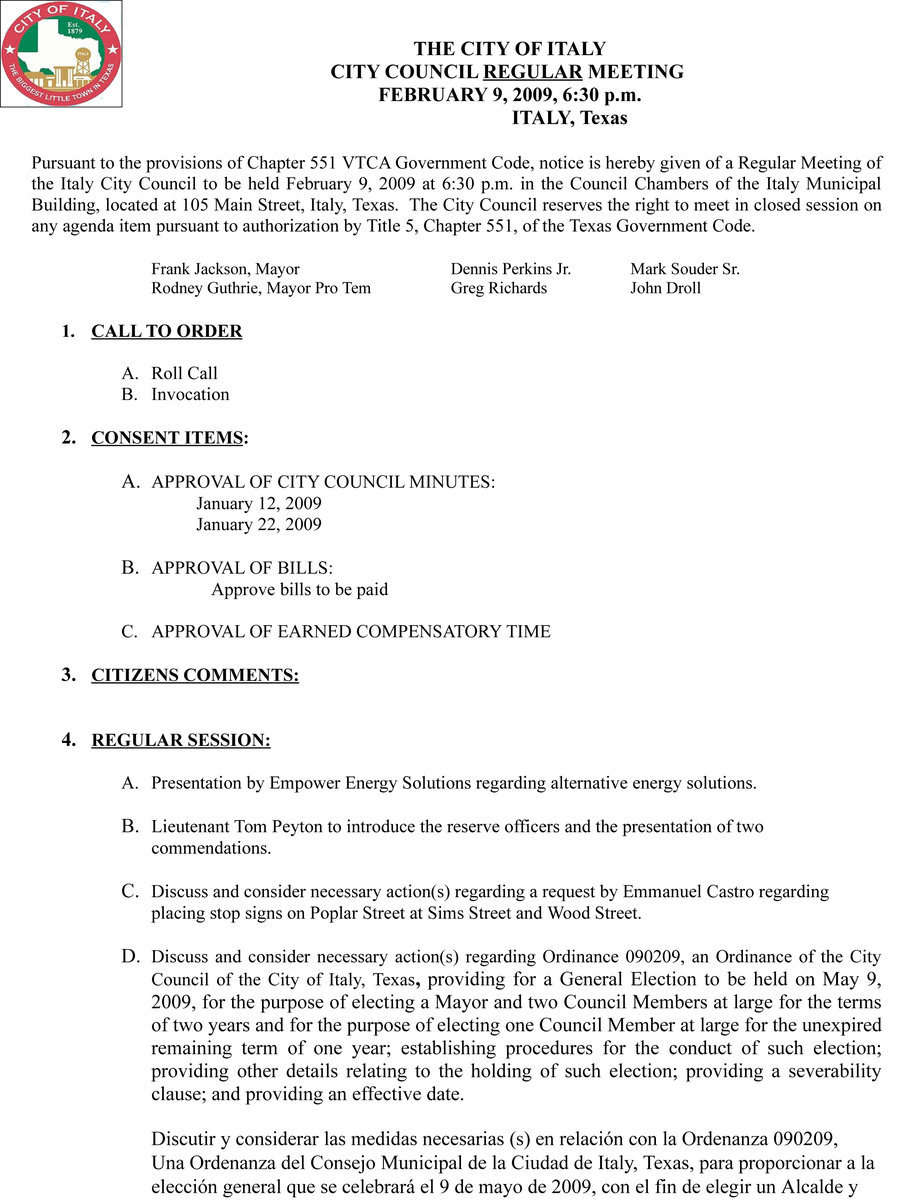 Image: Italy City Council Meeting Agenda