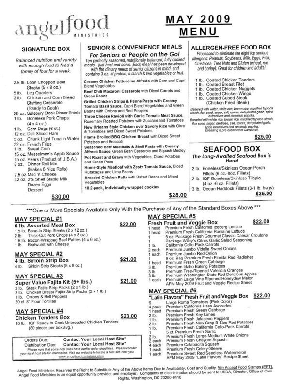 Image: Angel Food Ministries May Menu