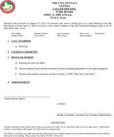 Image: Park Board Meeting Agenda-April 21, 2009