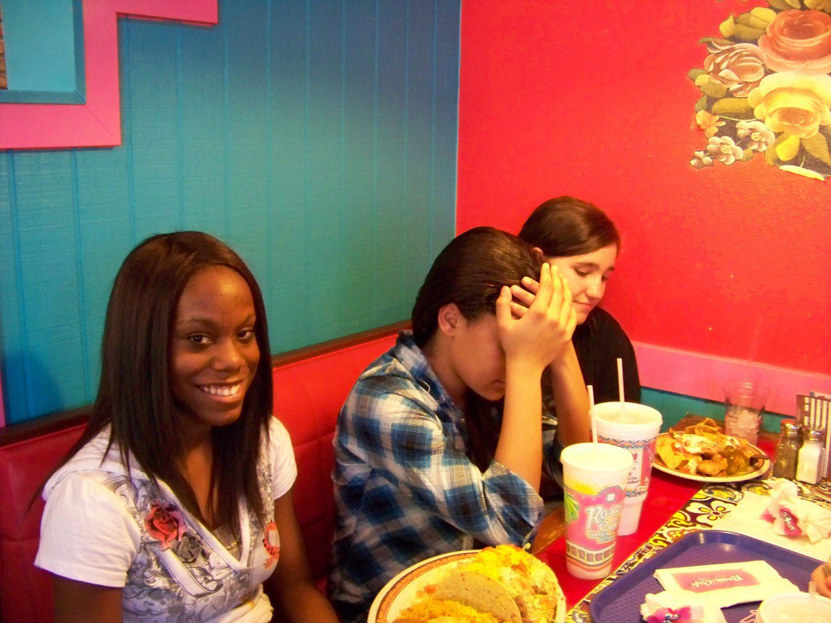 Image: Kortnei, Alex and Alexis — Kortnei Johnson, Alex Minton-Felter and Alexis Sampley enjoy lunch following the day long practice.