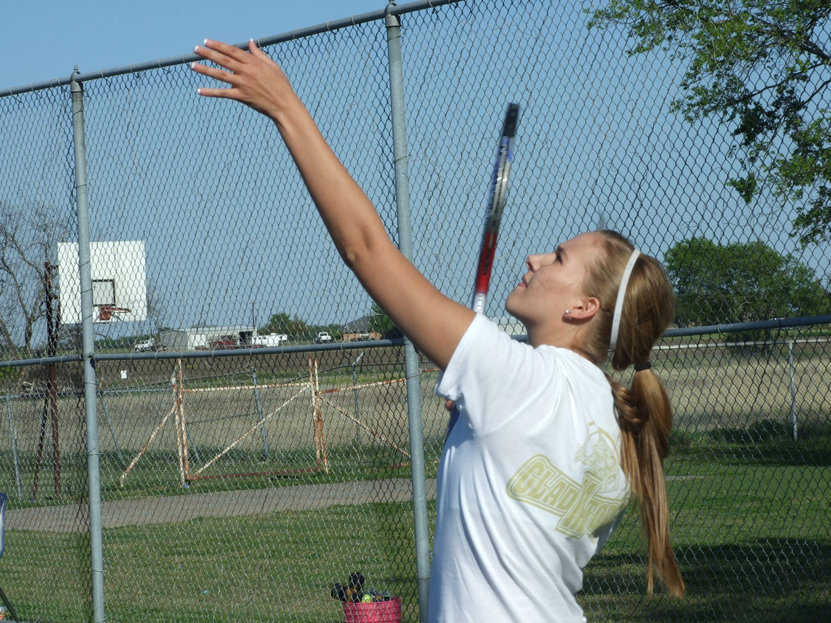Image: The natural — Becca DeMoss becomes one with nature as she serves one up during the scrimmage hosted by the Gladiators in Italy. Be the ball, Becca. Be the ball…