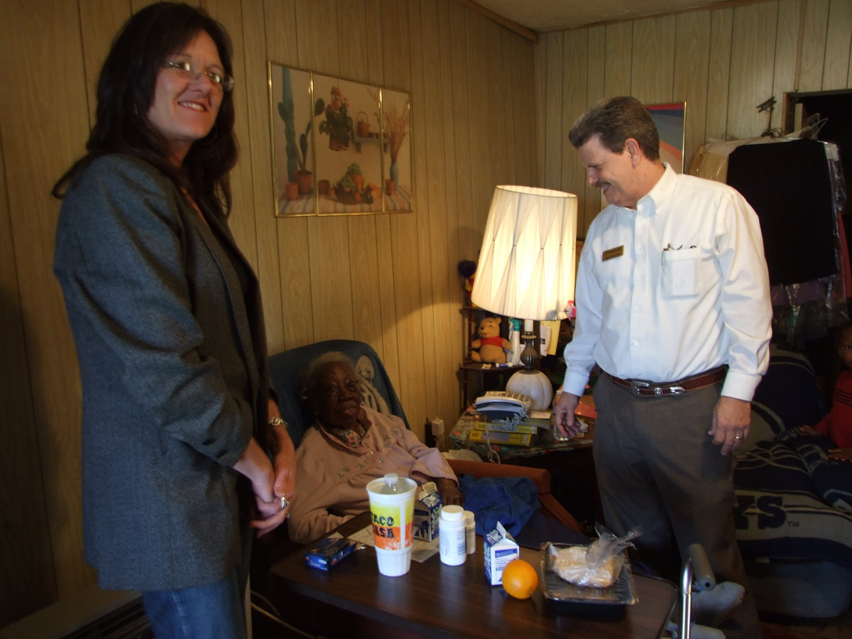Image: Happy Receipient — Jerry and Terry introducing themselves and making sure she has what she needs.