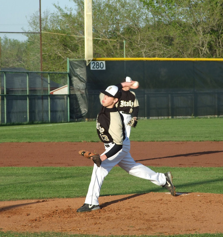 Image: Freshman Justin Buchanan — Even though Justin (“Buck” as the crowd affectionately calls him) has been pitching for years in city league ball, this was his first time to pitch a varsity game for Italy High School. According to Coach Matt Coker, he did very well. This young man is someone to watch.
