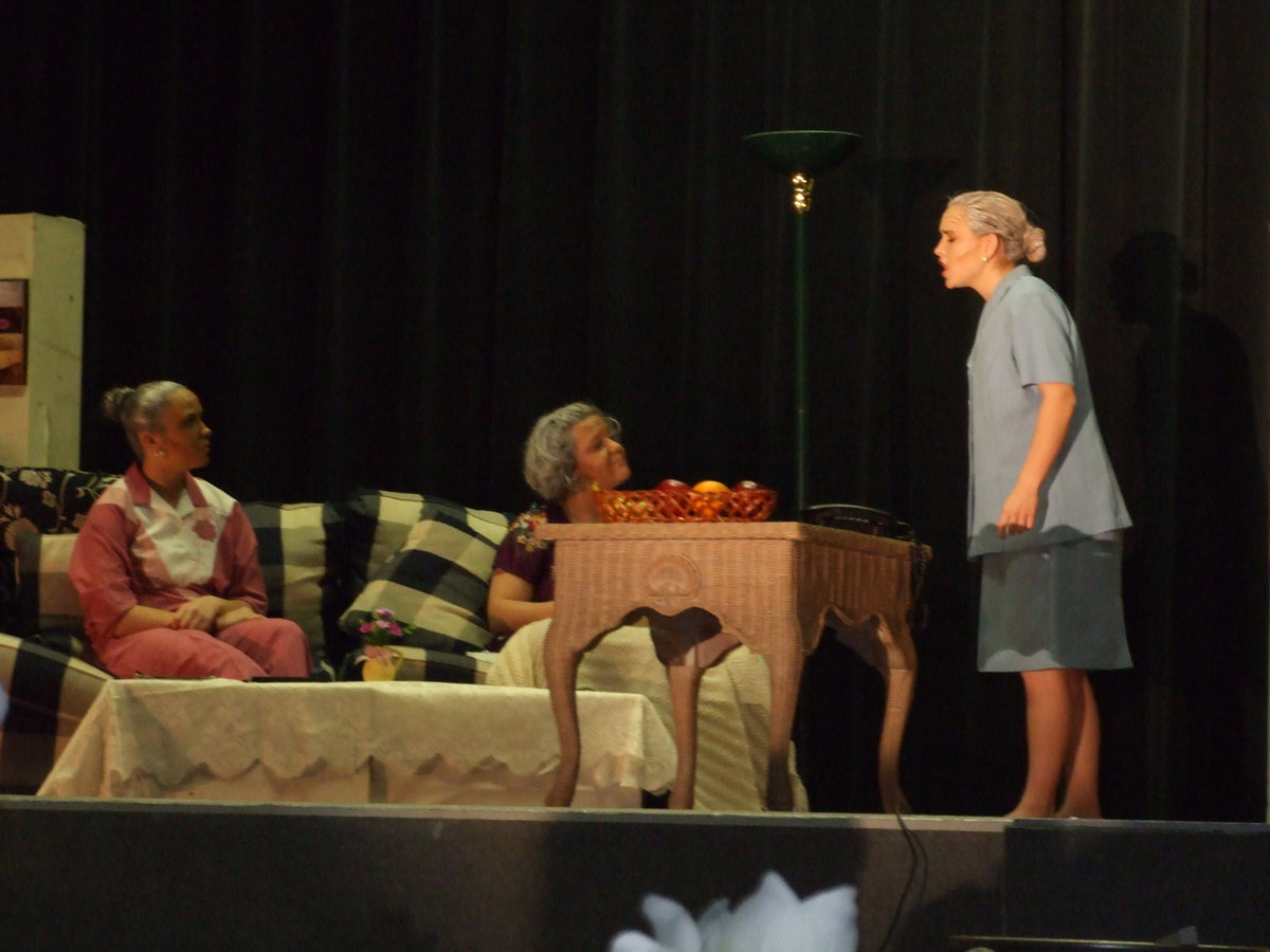 Image: Three of the Residents — Ethel (Genora Armstrong), Louise (Allie Norcross) and Mary (Tapley Strange) all discussing who the murderer could be. Little did they know it was Mary!