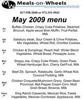 Image: May Meals-on-Wheels meal menu calendar