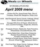 Image: Meals-on-Wheels April Meals Calendar