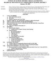 Image: Italy ISD Agenda — Agenda for Italy ISD Board of Trustees meeting for Tuesday, January 20, 2009.