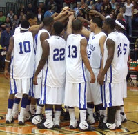 Image: The Bulldog huddle unleashes against Midway — Milford Bulldogs get ready to take on the Midway Falcons for the Area Championship.