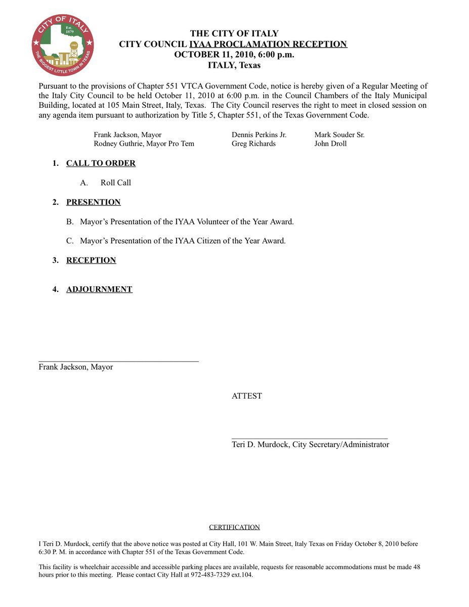 Image: Agenda: Proclamation Reception