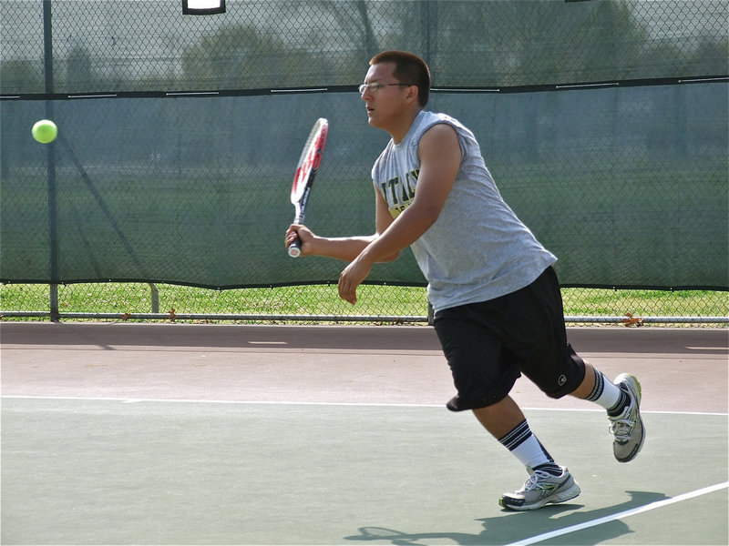 Image: Lopez attacks — Hustling senior, Jacob Lopez, is one of Italy’s top singles players.