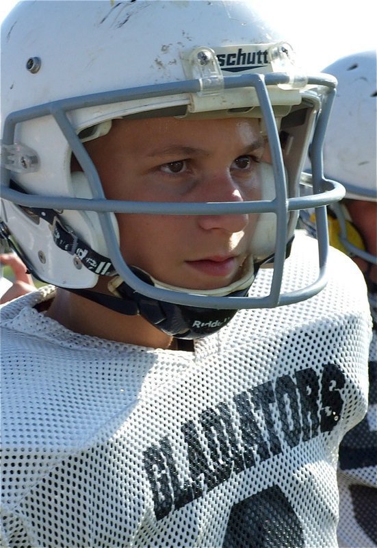Image: Colton Petrey — Colton awaits the start of the scrimmage between Italy and Hubbard.