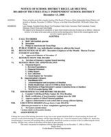Image: Italy ISD Agenda — Agenda for Italy ISD Board of Trustees meeting for Monday, December 13, 2008.