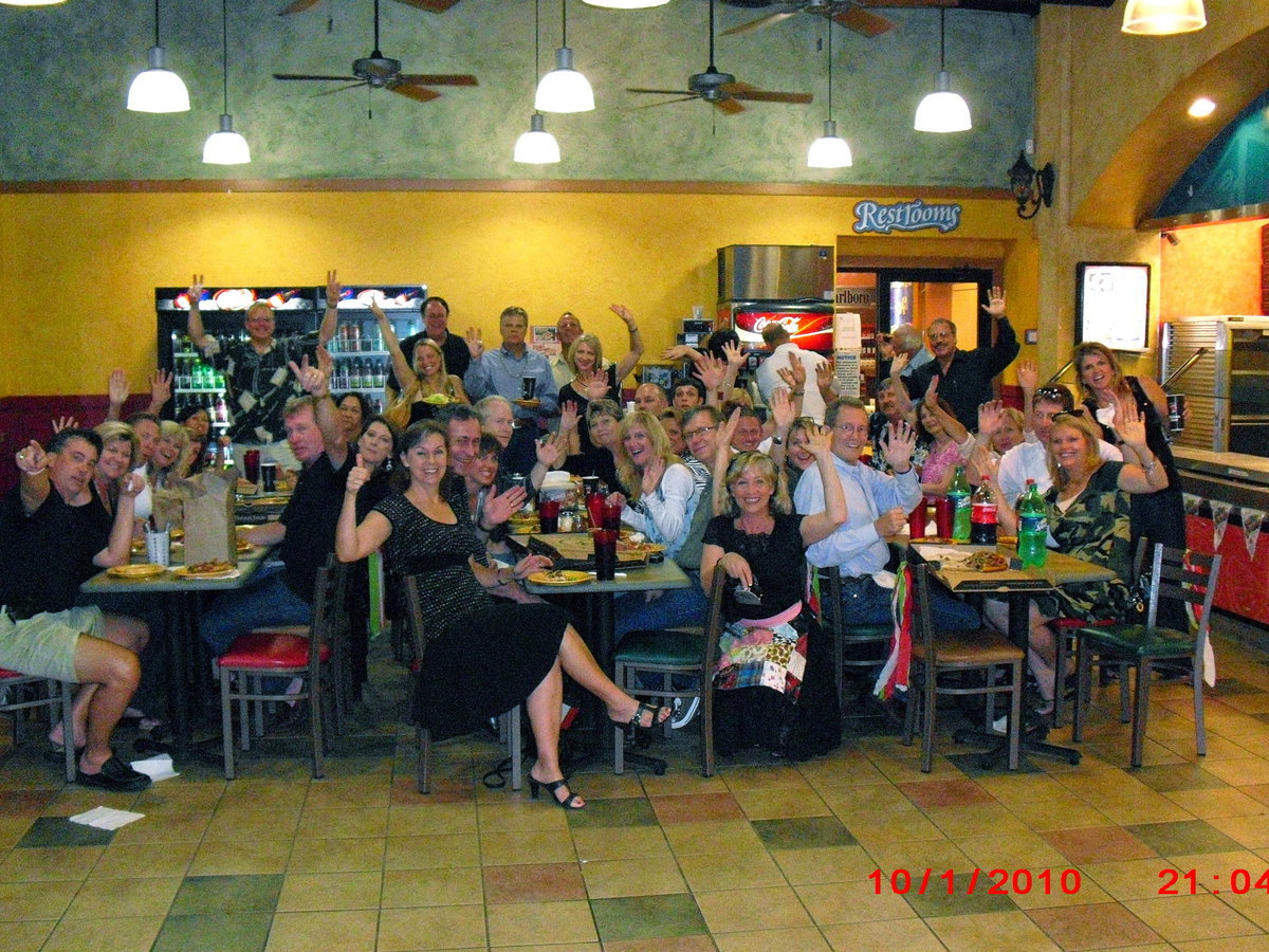 Image: The Gangs All Here — About 45 friends rode from Dallas to Italy in a charted bus to celebrate Frank’s birthday in Italy!