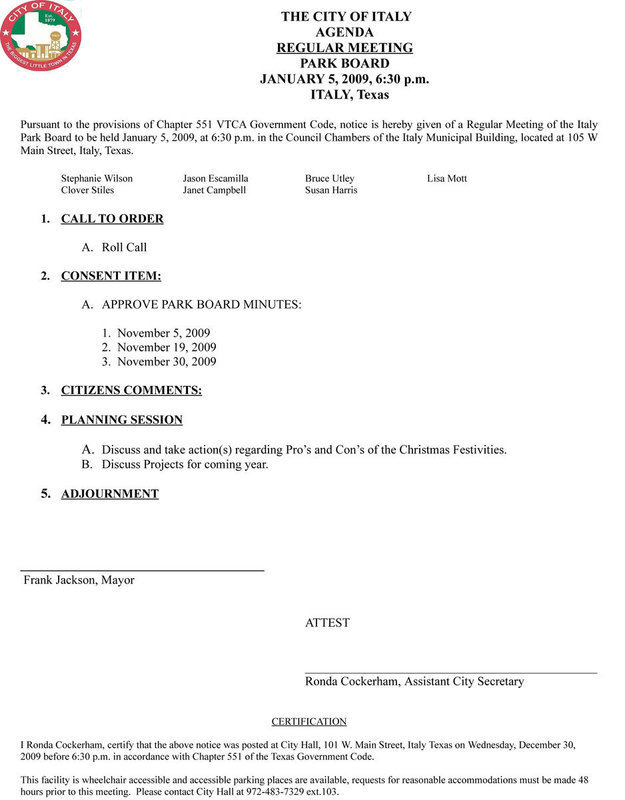 Image: Park Board Agenda