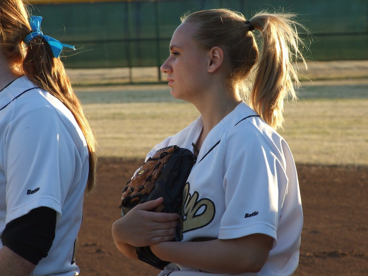 Image: Let’s play ball! — Lady Gladiator second baseman Mary Tate is just ready to get the game started.
