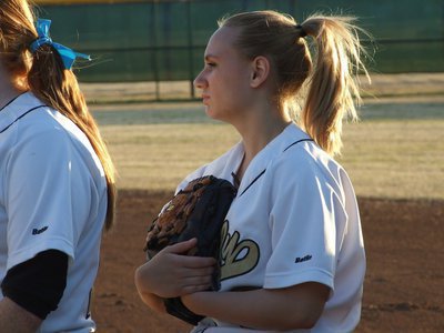 Image: Let’s play ball! — Lady Gladiator second baseman Mary Tate is just ready to get the game started.
