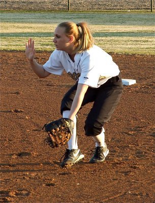Image: Mary’s on patrol — Always on the lookout, second baseman Mary Tate(5) patrols the beach.