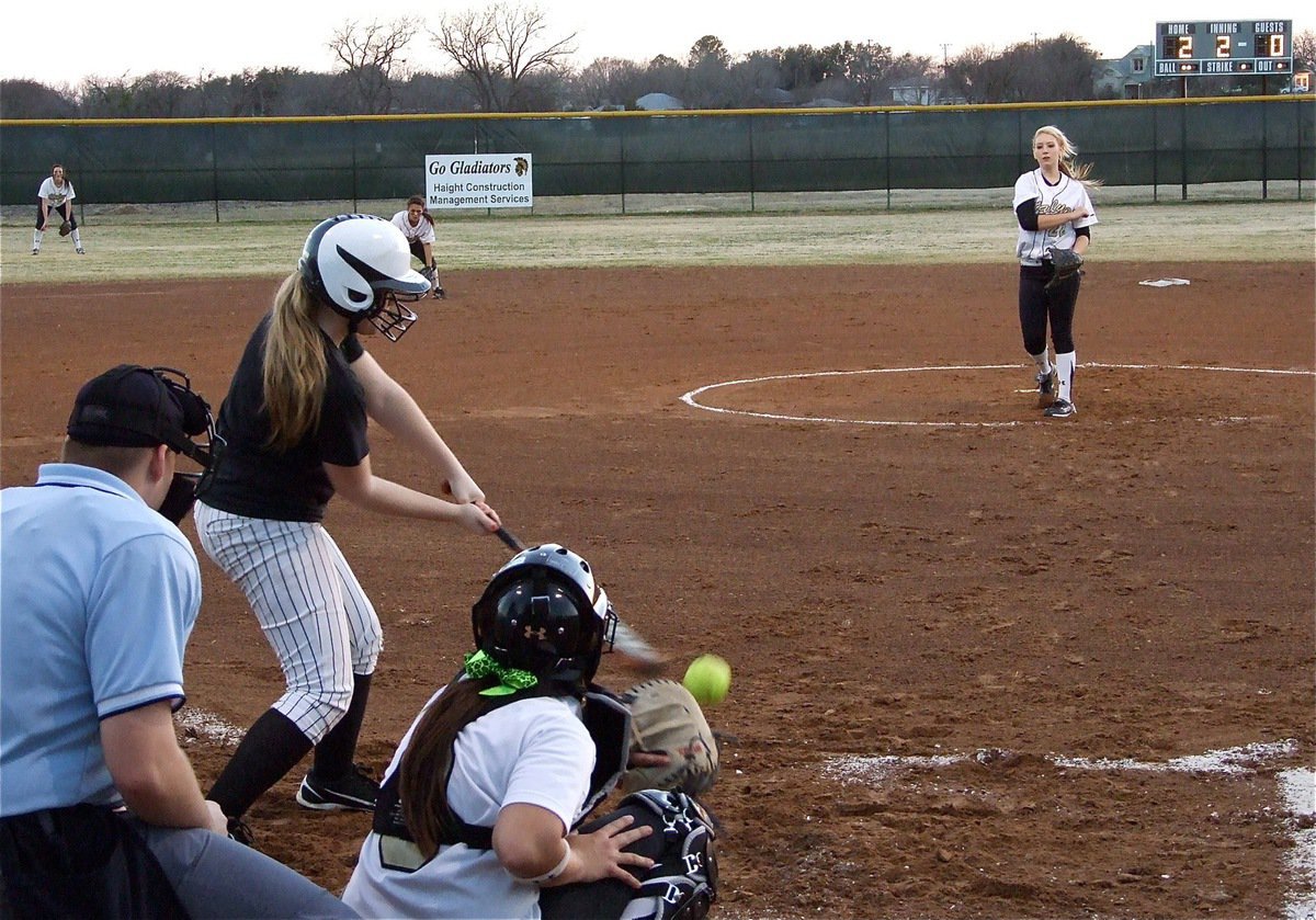 Image: Strike three! — Lady Gladiator pitcher Megan Richards(22) kept Palmer’s batters guessing during a stellar shutout performance.