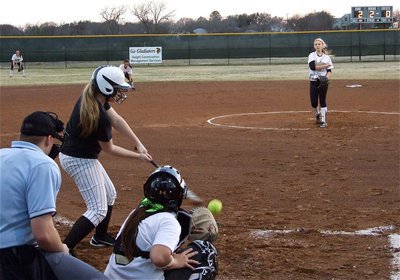 Image: Strike three! — Lady Gladiator pitcher Megan Richards(22) kept Palmer’s batters guessing during a stellar shutout performance.