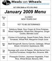 Image: January Meals-on-Wheels meal menu calendar