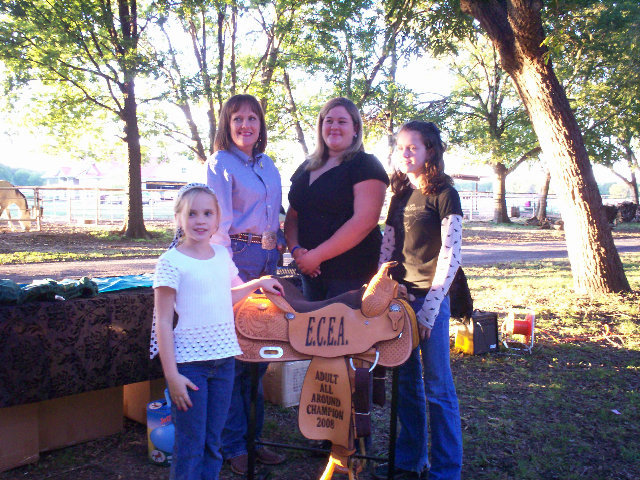 Image: All-Around Champion Saddle Winners — ECEA All Around Champion Saddle winners from left, Marley McElwee, Vicki Taylor, Brittany Banks, and Danie Mabry.
