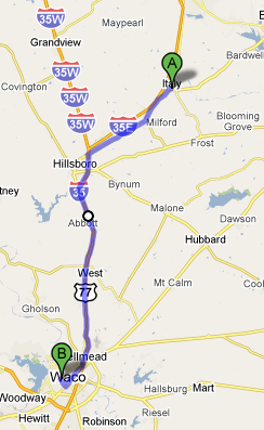 Image: Tracking cougars — Map from Italy to Waco Reicher Catholic High School.