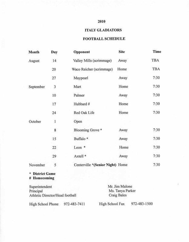 Image: Italy Varsity Football Schedule – 2010