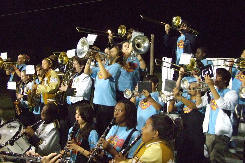 Image: Italy Gladiator Regiment Band — The band playing to bring energy and team spirit to the game. Recently, the Italy Band received high marks in the Troy Marching Invitational and the 8th Annual Teague Marching Invitational.