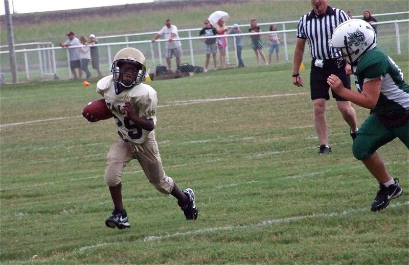 Image: That’s Cole — IYAA Minors running back Christian Cole(29) makes his way inside the 10-yard line of the Wildcats.