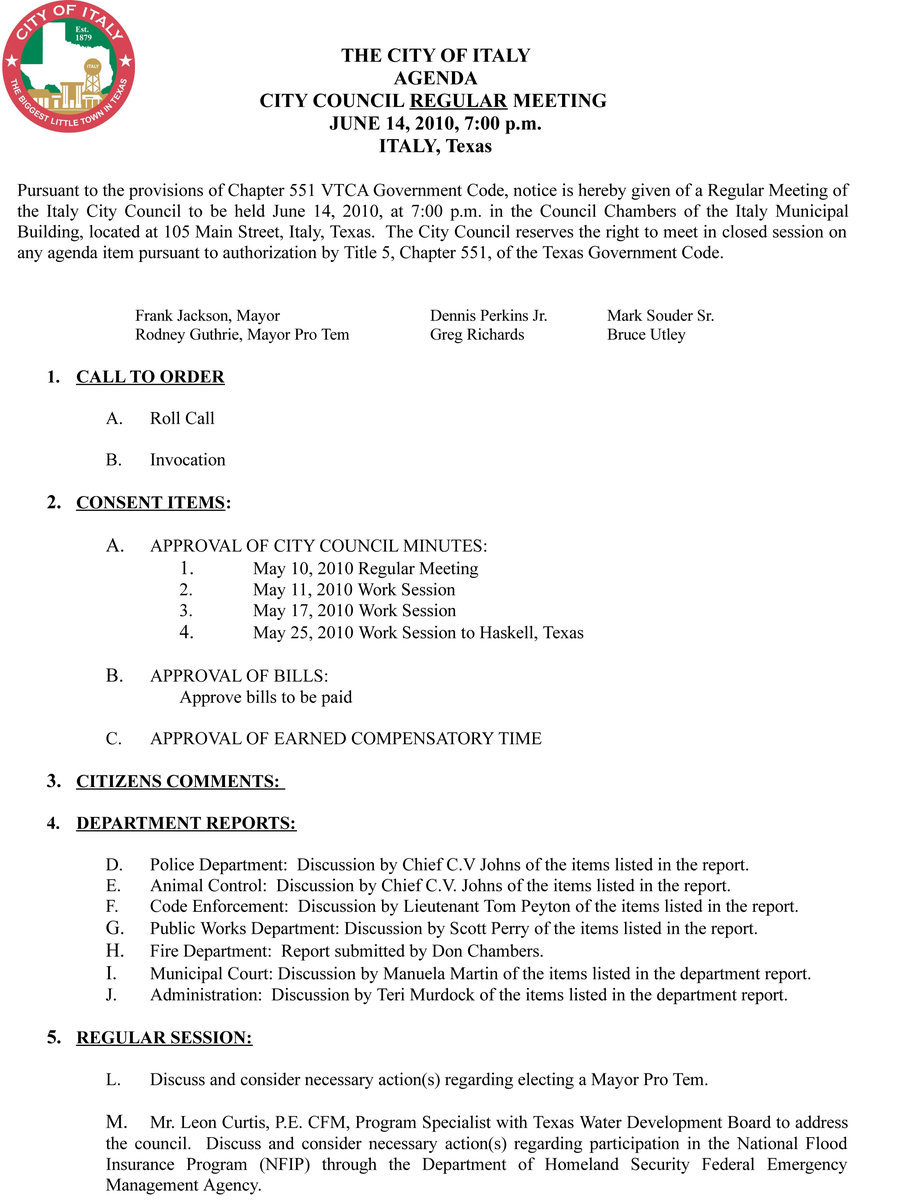 Image: Agenda, page 1