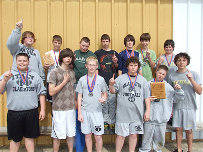Image: 7th Grade Boys — Top row: Tyler Vencill, Colton Petrey, James Prator, Coby Bland, Jacob Witte, Benjamin Lewis, Kyle Fortenberry. Bottom Row: Kelton Bales, Tristan Jackson, Cody Boyd, John Byers, John Escasmilla and Chace McGinnis.