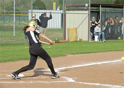 Image: Anna smacks one — Anna Viers pulls out a big hit against the Hubbard defense.