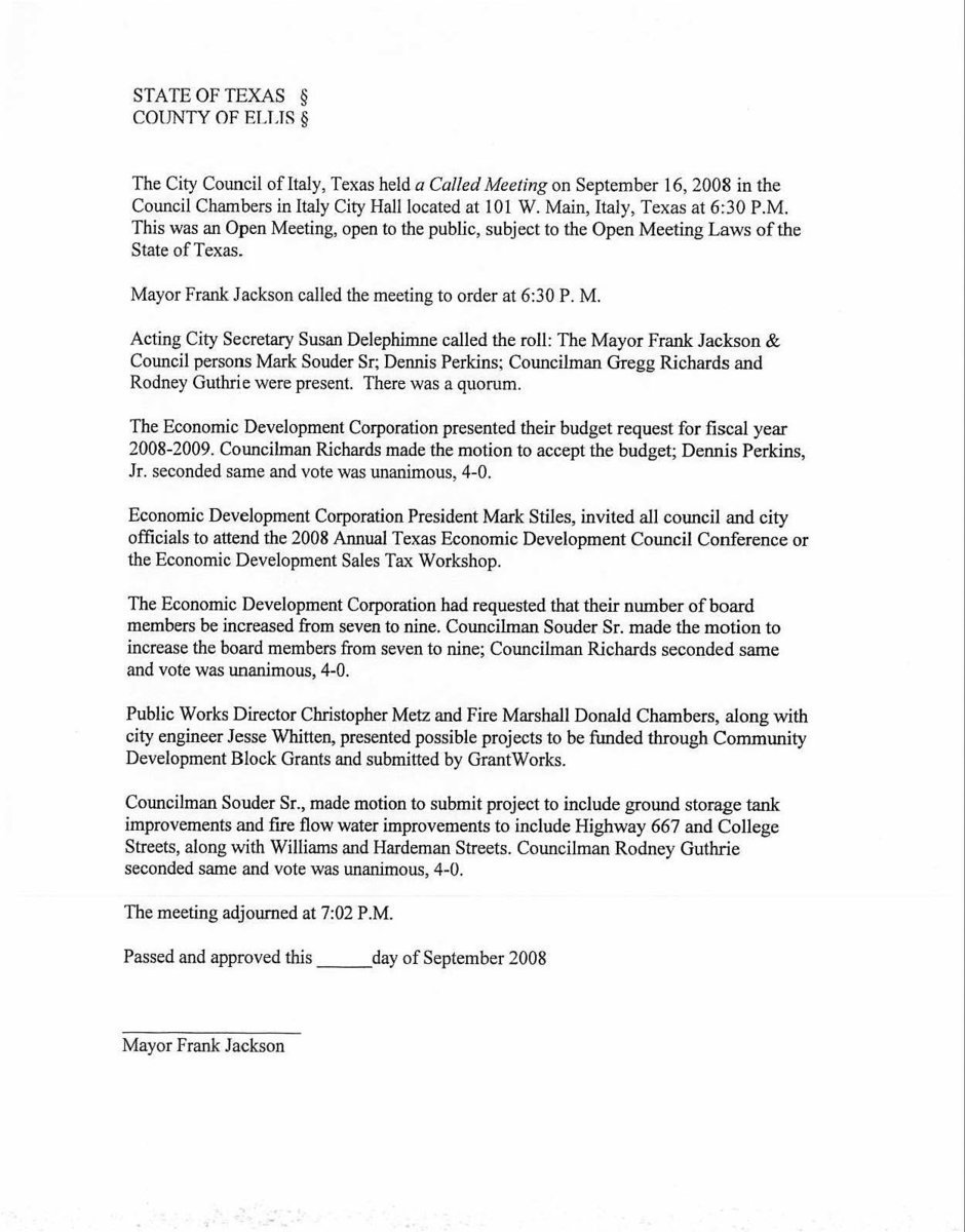 Image: Minutes from 9/16/2008 meeting