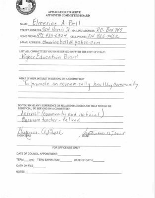 Image: Elmerine Bell’s EDC application