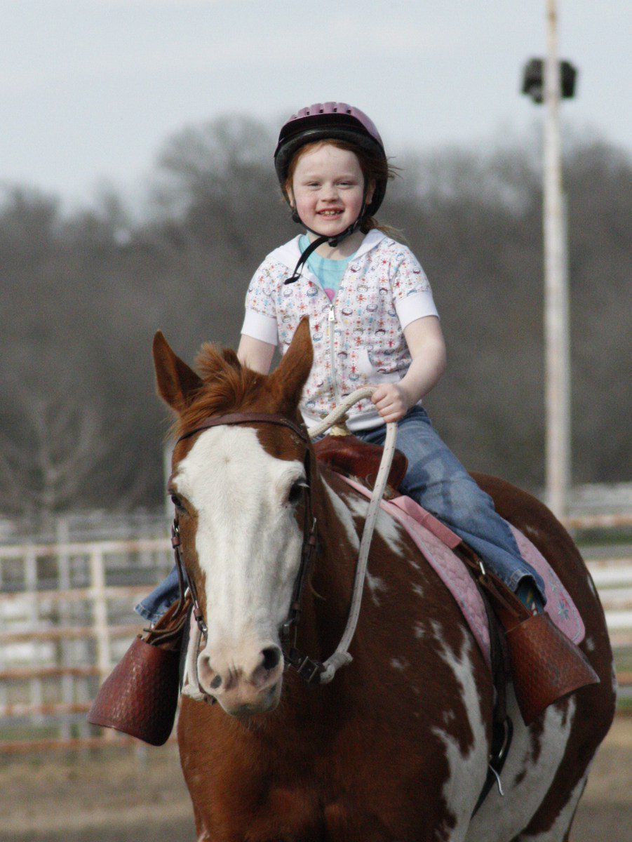 Image: Sadie and Special — Sadie Hinz of Italy was all smiles aboard her horse Special.