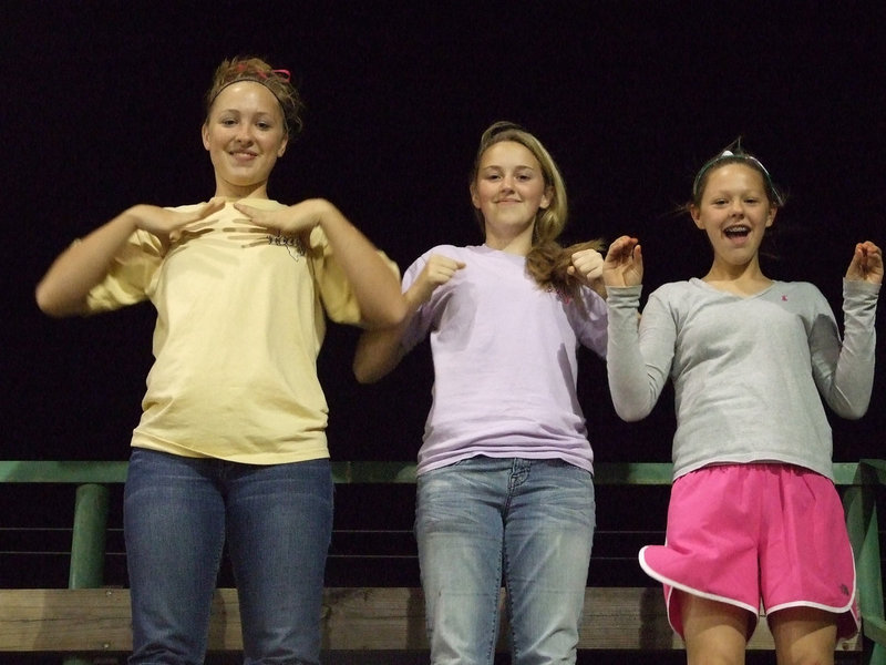 Image: The Chicken Dance — If you haven’t come to a Gladiator baseball game yet, you are missing out. These young ladies are having fun doing the Chicken Dance. (L-R) Jaclynn Lewis, Kelsey Nelson and Bailey Eubanks.